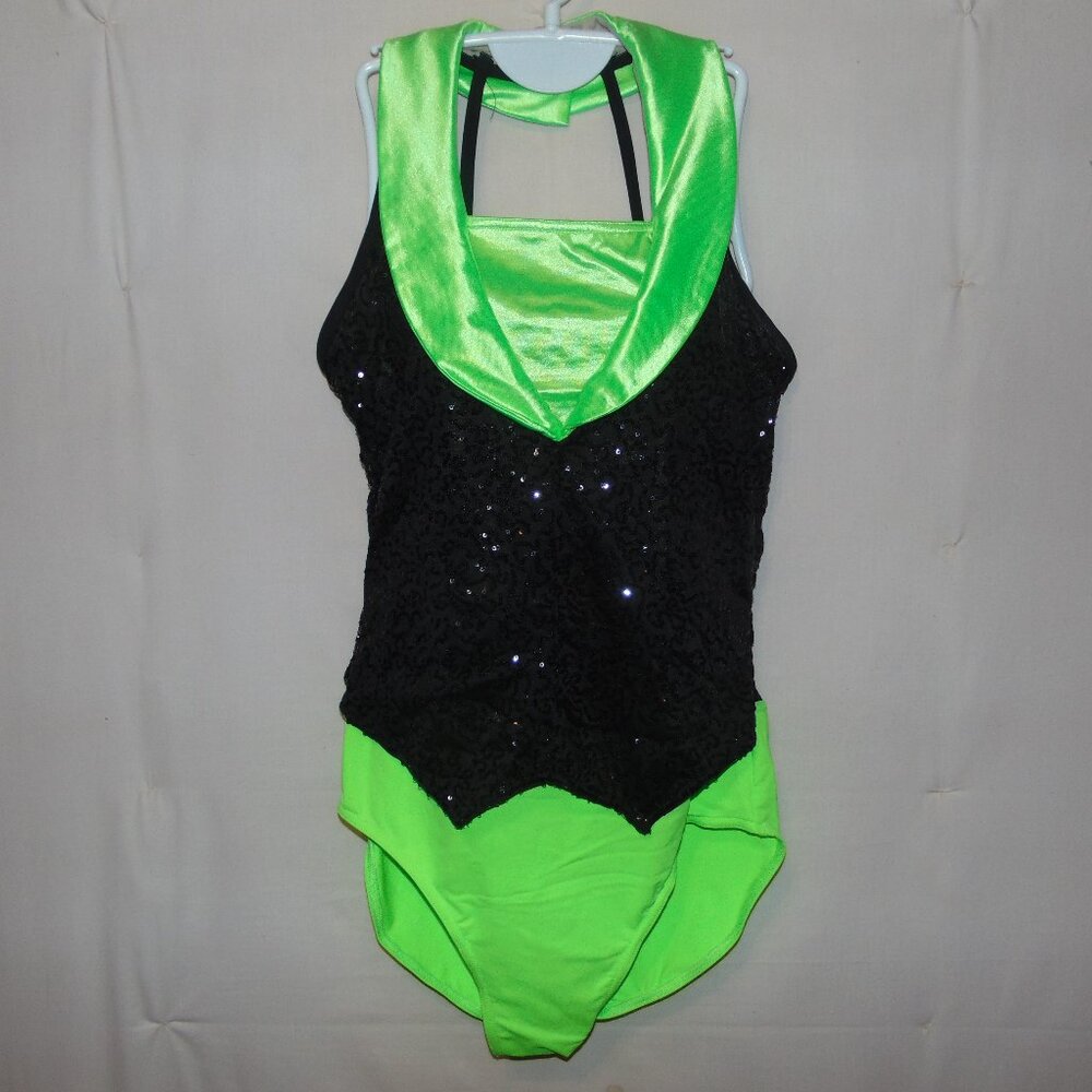 Weissman Lime Green Black Sequin Leotard MA